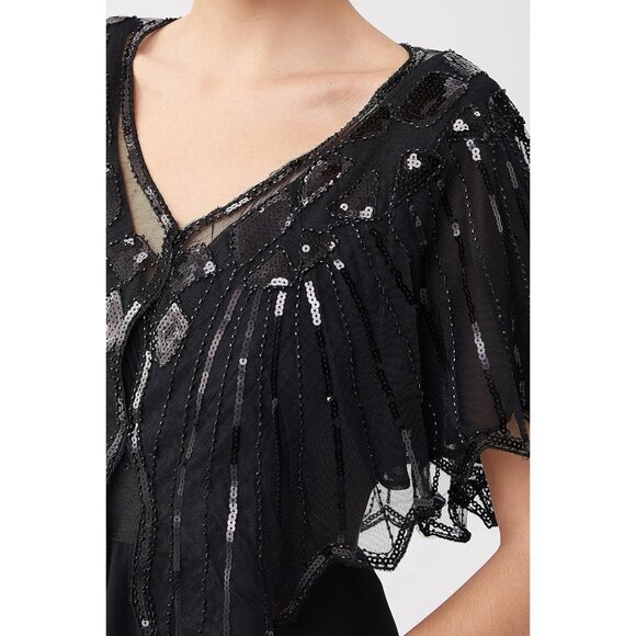 🆕 Women Black Sequin Beaded Evening Cape Stylish Design Prom Party Shawl Wraps - Picture 3 of 6